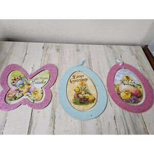 Vintage Greenbrier‎ glitter Easter spring hanging decor bunny chick chicken eggs